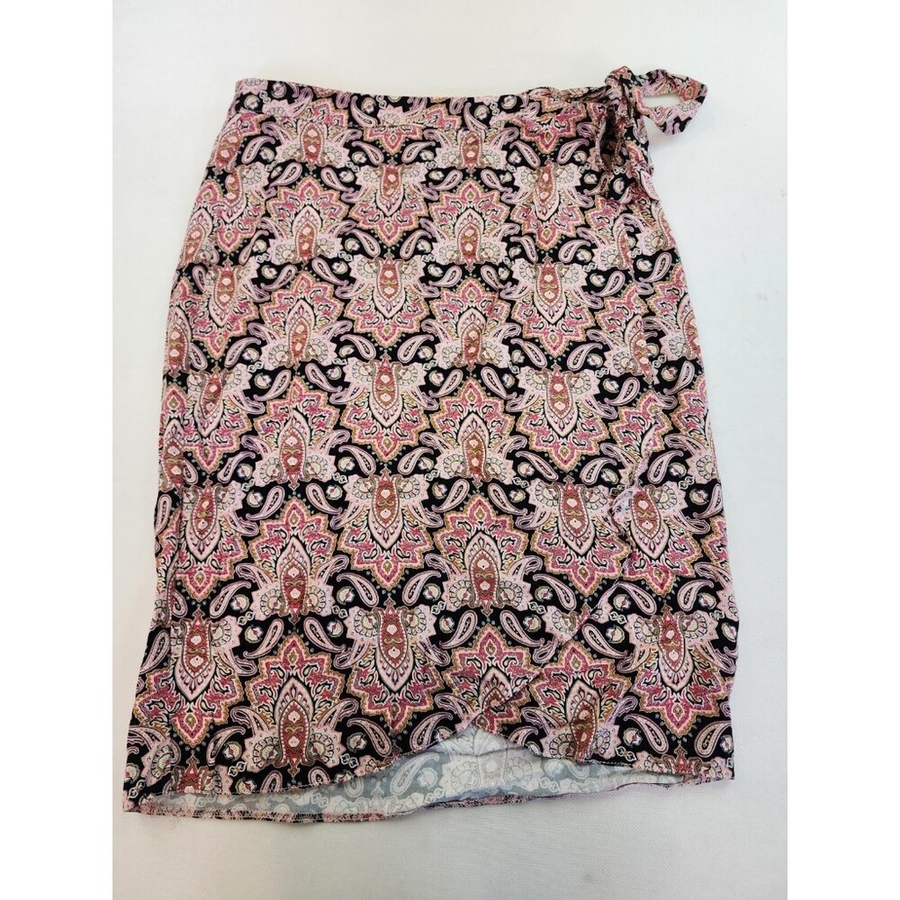 Maurices Full Wrap Skirt Women L Button Stretch Tie Closure Paisley Multicolor